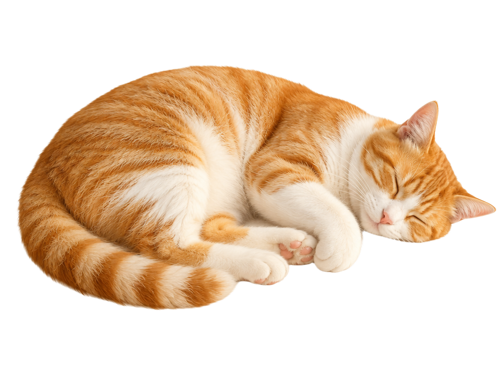 A sleeping orange and white cat
